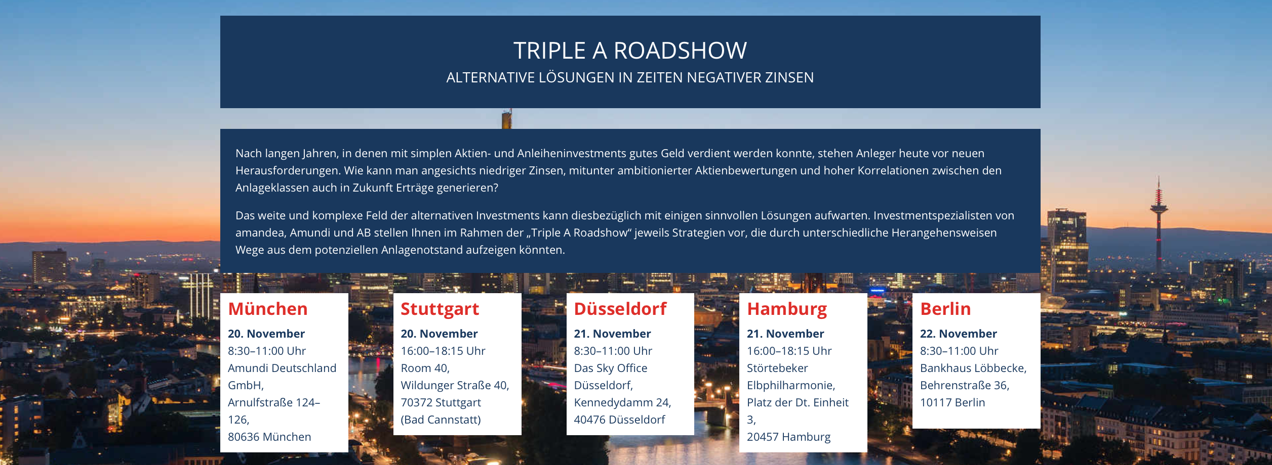 TRIPLE A ROADSHOW  Alternative Lösungen in Zeiten Negativer Zinsen