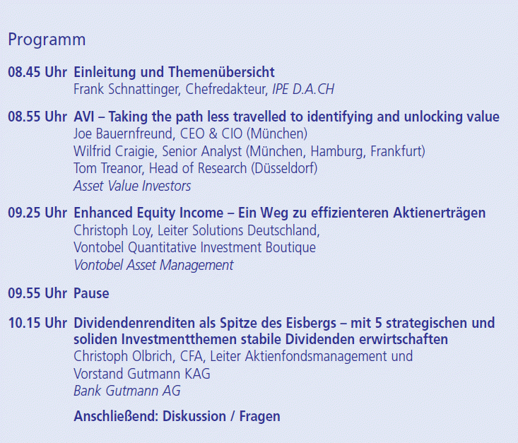 IPE Frühstücksseminar: "Aktienstrategien für institutionelle Anleger"